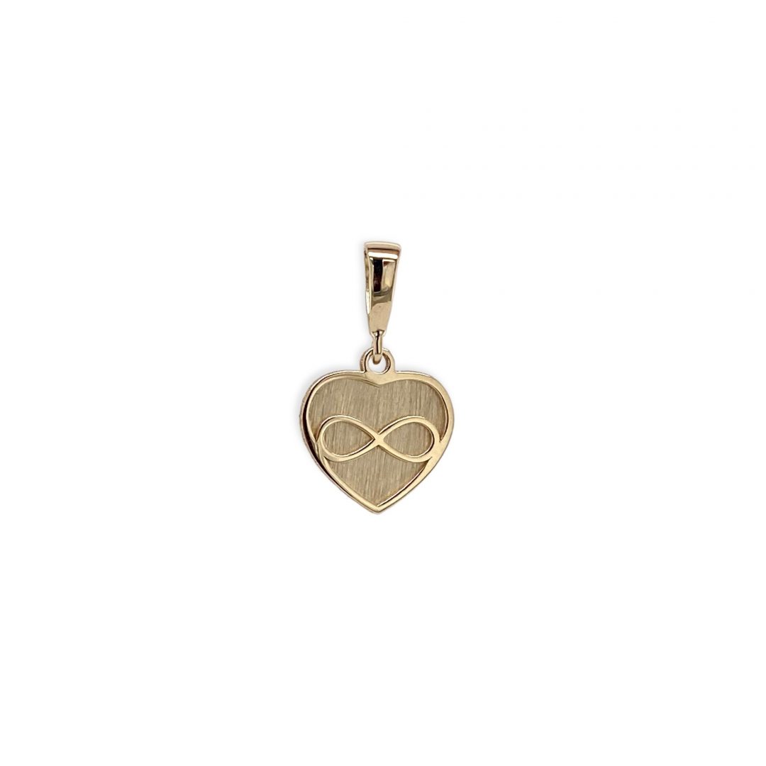 Herzanhänger Gravurplatte mit Unendlichkeitssymbol, Goldanhänger aus 585 Gelbgold für ein Bettelarmband oder eine Halskette, Produktfoto 16095